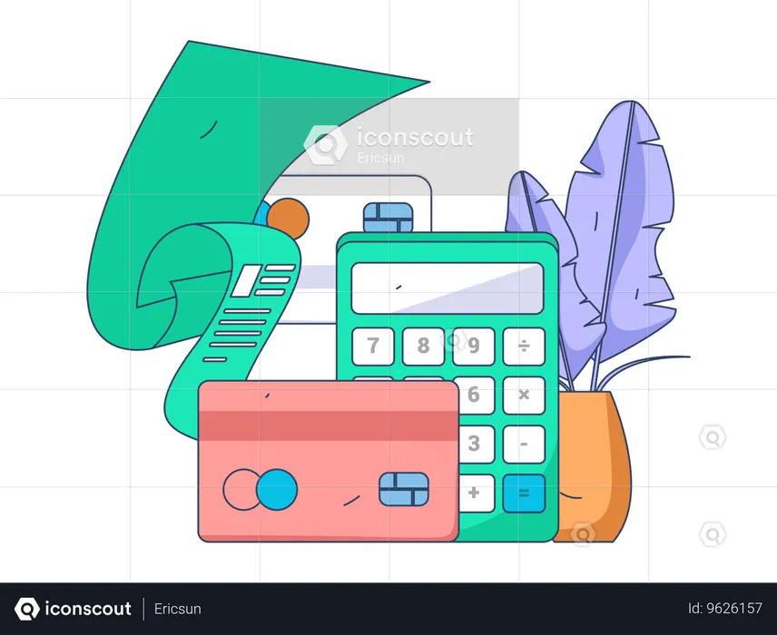 Financial calculation with credit card bill  Illustration