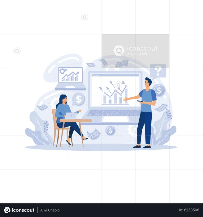 Financial consultant calculating pensioners fund  Illustration