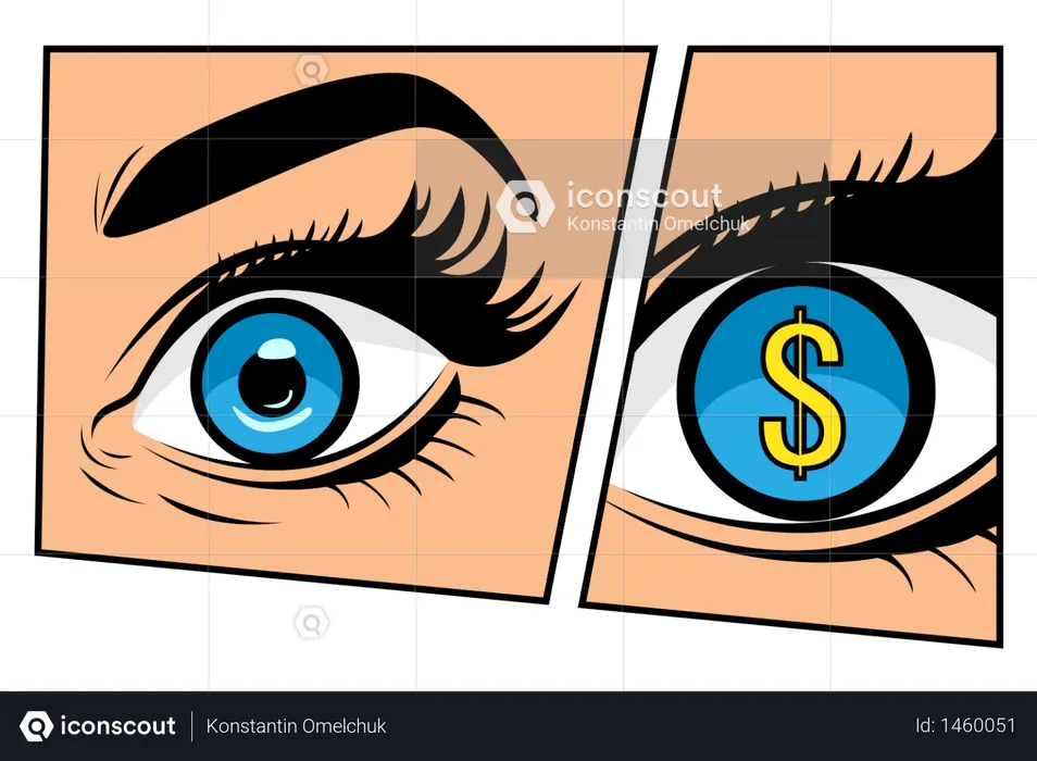 Financial monitoring of currency dollar businessman or businesswoman in comic storyboard pop art retro style. Sexy surprised woman with open mouth. Colorful vector background in pop art retro comic style.  Illustration