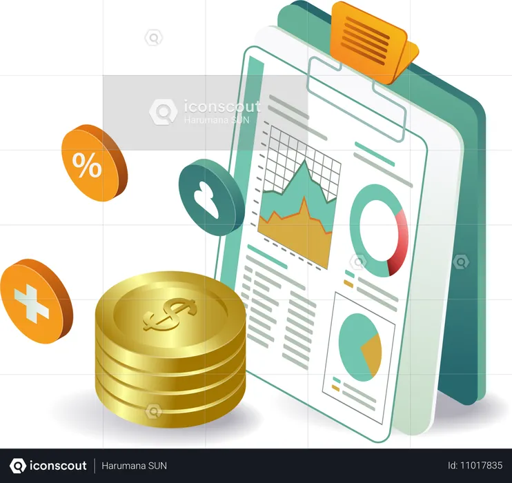 Financial report on clipboard  Illustration