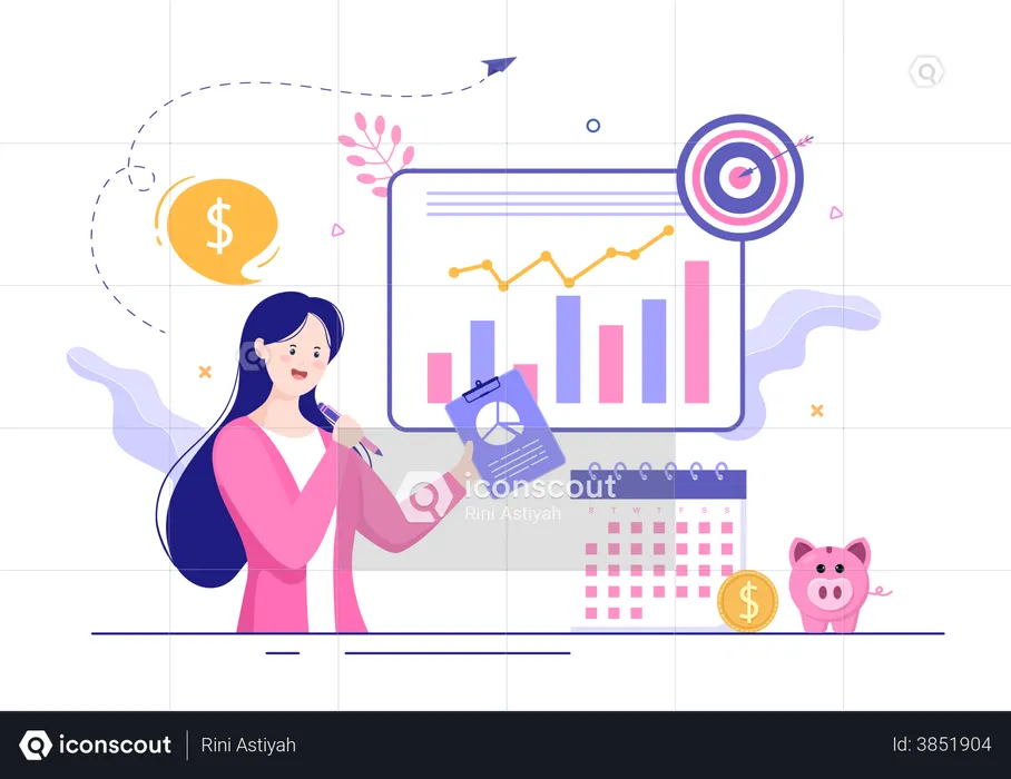Financial reporting by woman  Illustration
