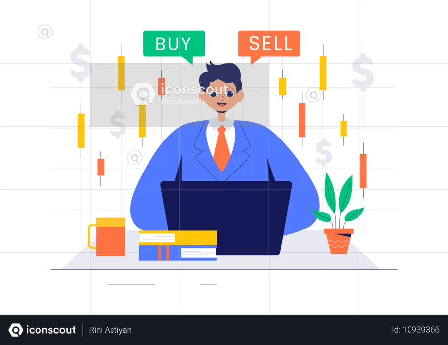 Financial Trader Checking Candle Chart  Illustration