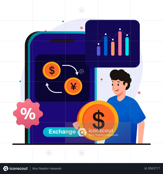 Financial transactions and currency exchange  Illustration