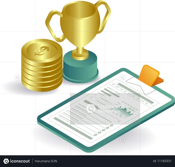 Finanzielle Trophäe und Analysetafel  Illustration