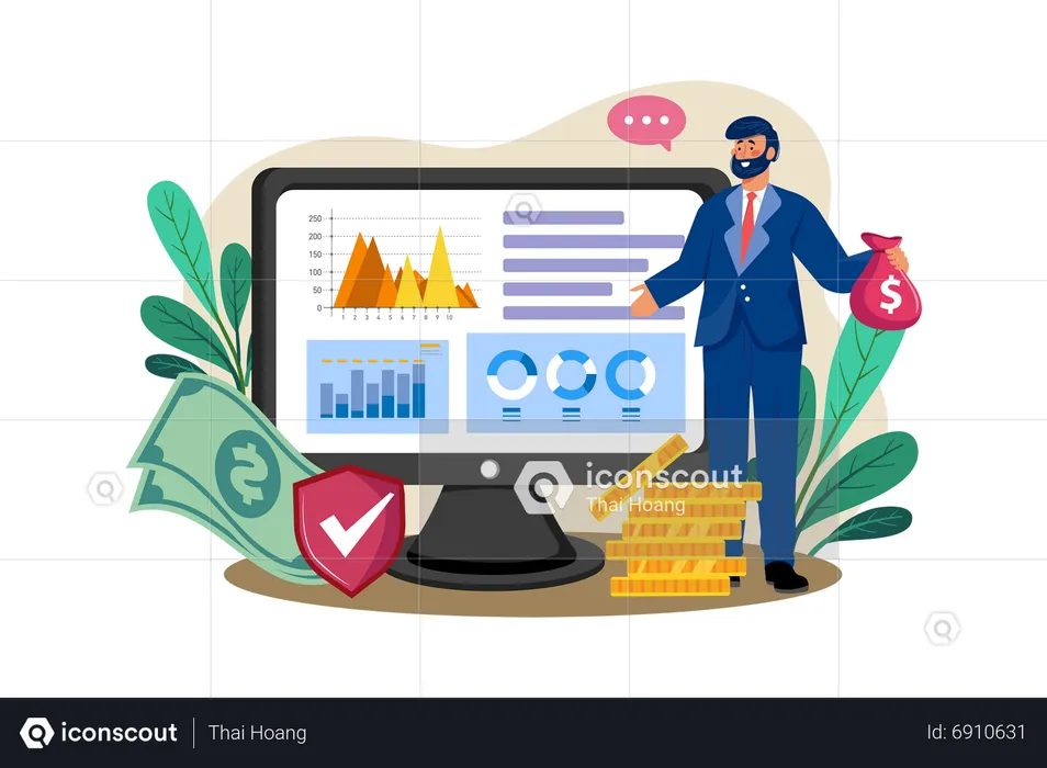 Finanzanalyst führt Kosten-Nutzen-Analyse für potenzielle Investitionen durch  Illustration