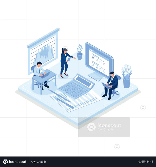 Finanzberater mit Kunde analysiert Finanzbericht  Illustration