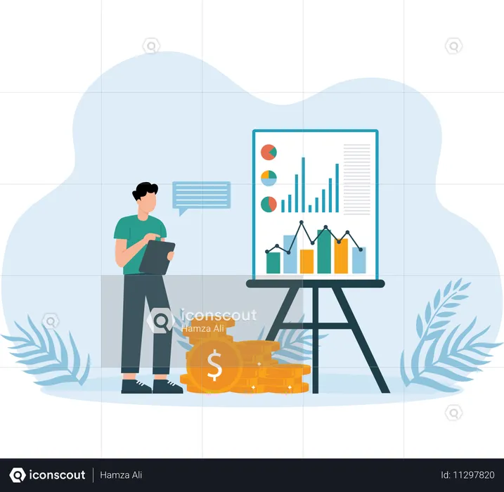 Finanzberater zeigt Präsentation an Bord  Illustration