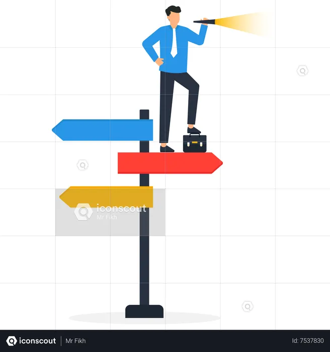 Find a career path. visionary businessman on a signpost  Illustration