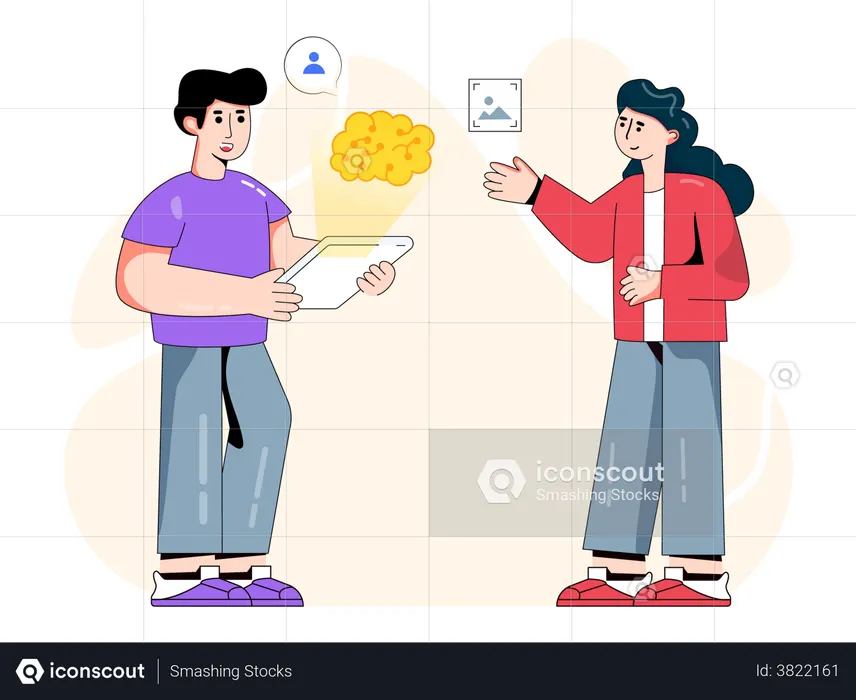 Finding content using AI brain  Illustration