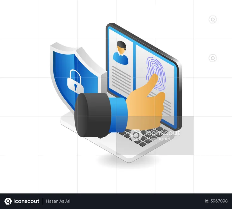 Fingerprint security on computer  Illustration