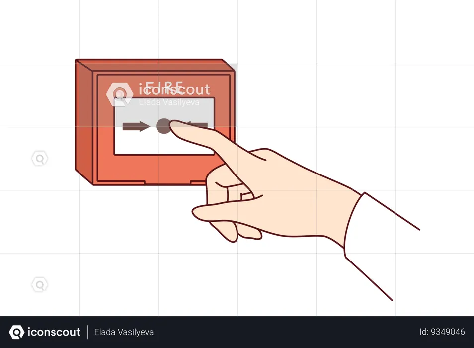 Fire alarm button on wall and hand of person who wants to notify everyone about emergency situation  Illustration