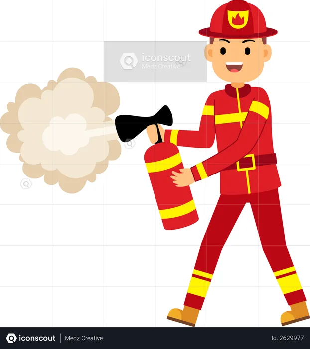 Fire fighter using fire extinguisher  Illustration