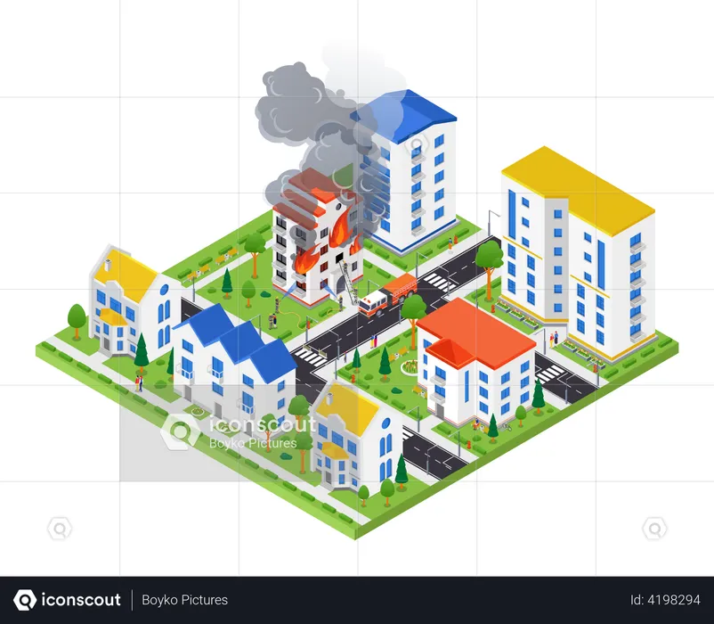 Fire in Building  Illustration