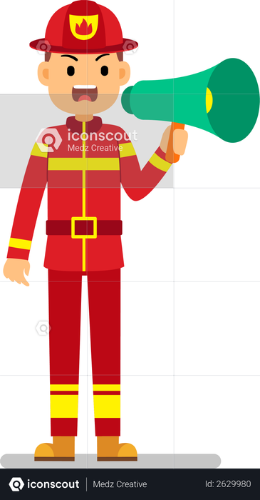 Fire rescue member making announcement using megaphone Illustration