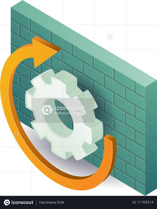 Fire wall gear rotation symbol of technology security  Illustration