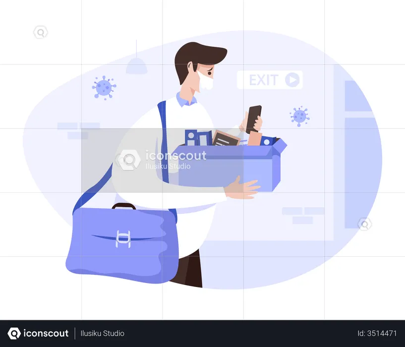 Fired employee leaving office with personal belongings  Illustration