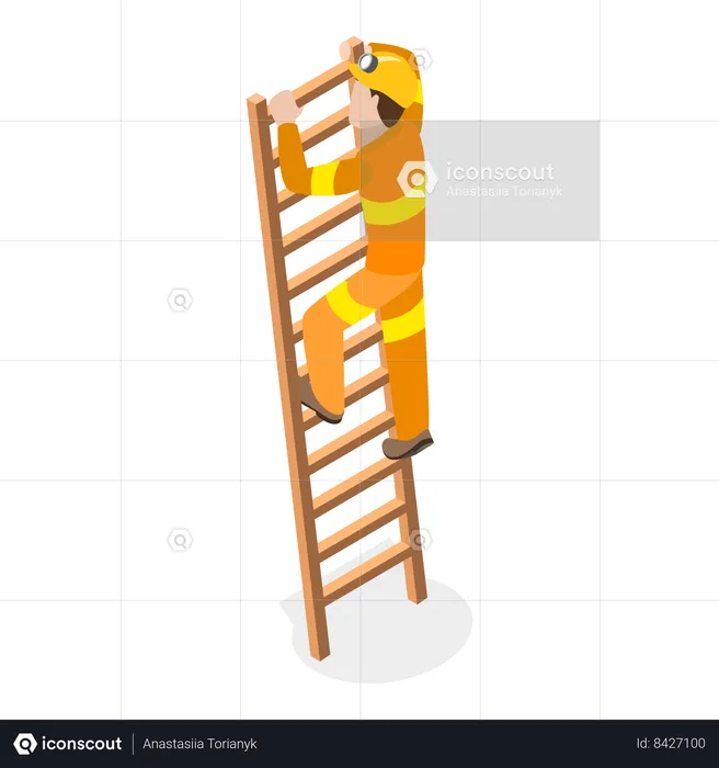Firefighter climbing ladder for emergency rescue  Illustration
