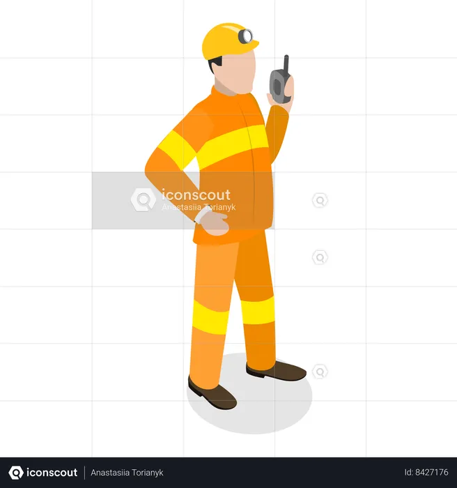 Firefighter communicating using phone  Illustration