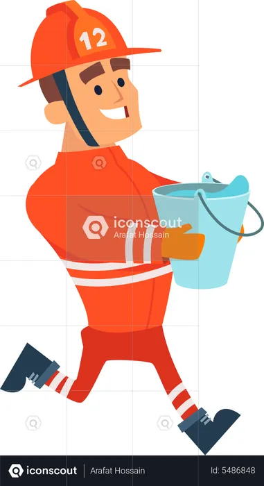 Firefighter holding water bucket  Illustration