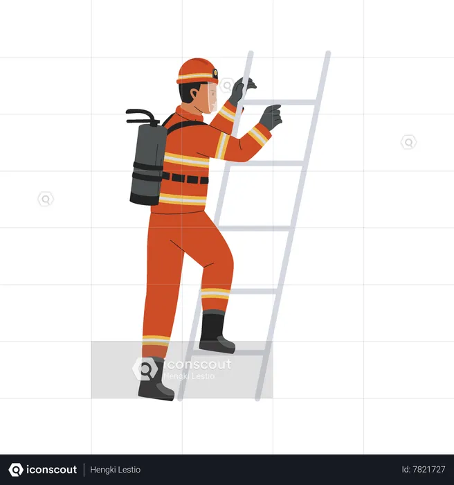 Firefighter on ladder  Illustration