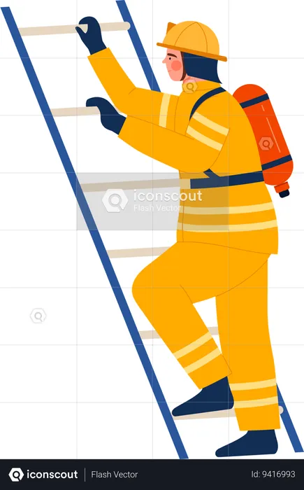 Firefighter on ladder  Illustration