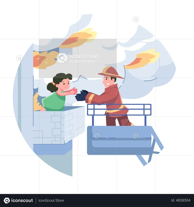 Firefighter Saving Girl  Illustration