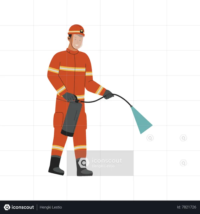 Firefighter with fire extinguisher  Illustration