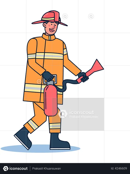 Firefighter with fire extinguisher  Illustration