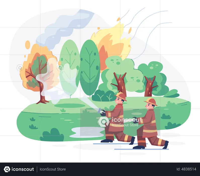 Firefighters extinguishing forest fires  Illustration