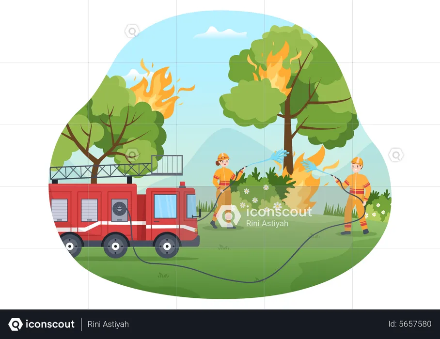 Firefighters Extinguishing tree fire  Illustration