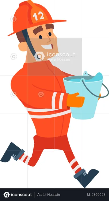 Firefighters running with water bucket  Illustration