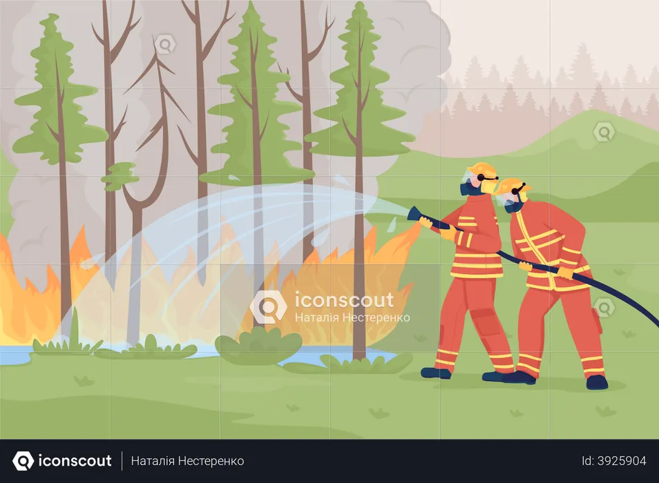 Firefighters suppressing wildland fire  Illustration