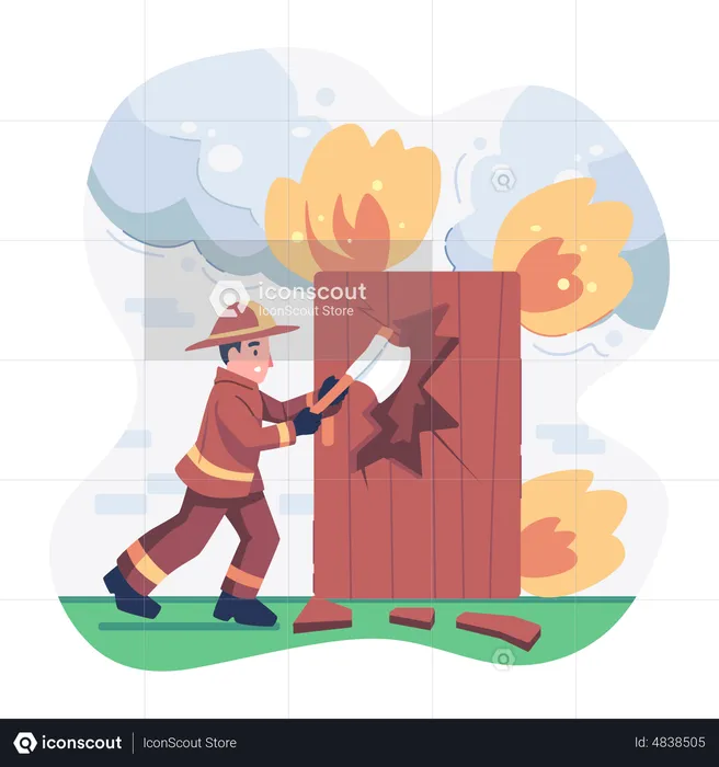 Fireman Breaking Wood  Illustration