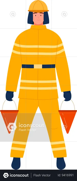 Fireman carrying sand bucket  Illustration