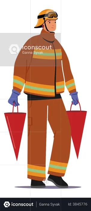 Fireman carrying sand bucket  Illustration