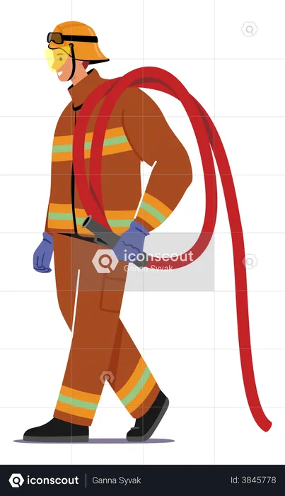Fireman carrying water hose  Illustration