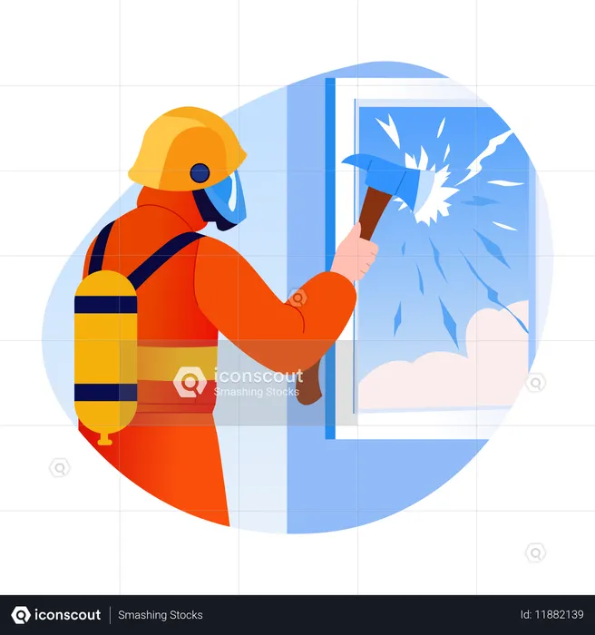 窓からの救助を行う消防士  イラスト