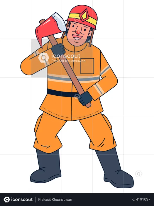 Fireman holding axe  Illustration