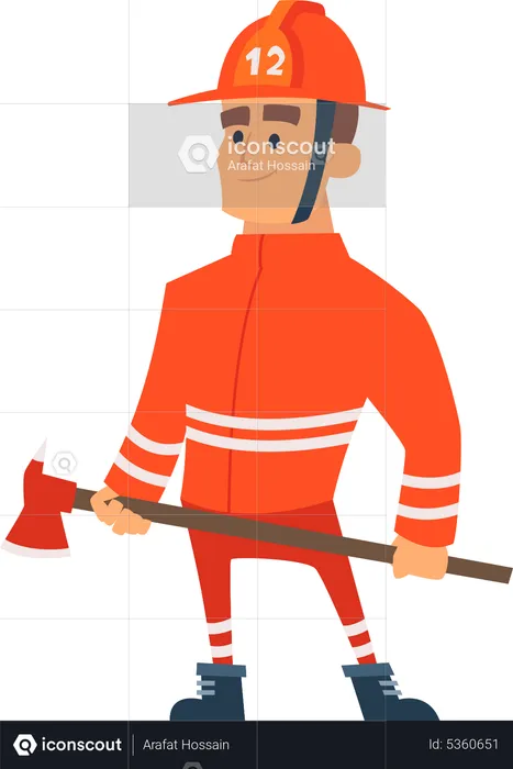 Fireman holding emergency axe  Illustration