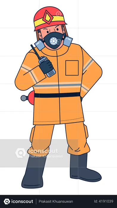 Fireman holding walkie talkie  Illustration