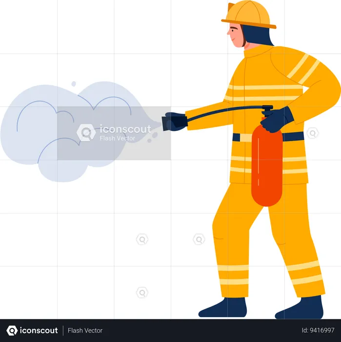 Fireman with fire extinguisher  Illustration