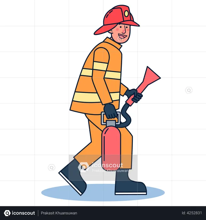 Fireman with fire extinguisher  Illustration