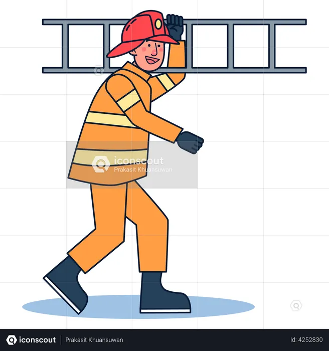 Fireman with ladder  Illustration