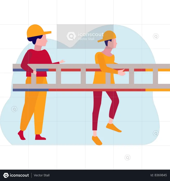 Firemen holding a ladder  Illustration