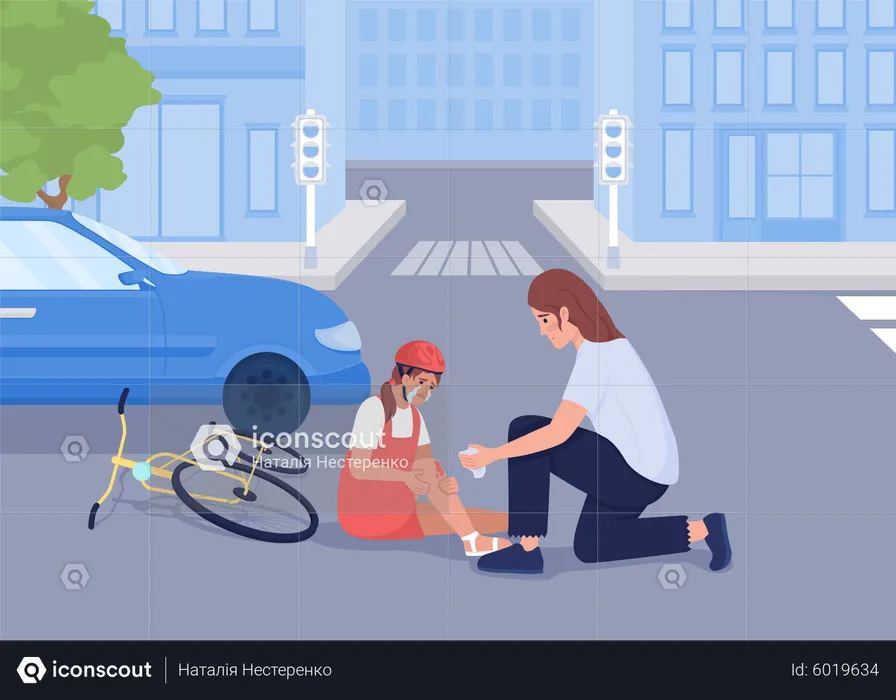 First aid in automobile accident  Illustration