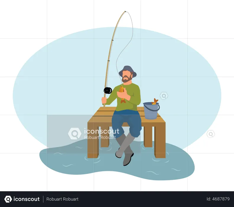 Premium Vector  Gone fishing illustration fisherman catching fish