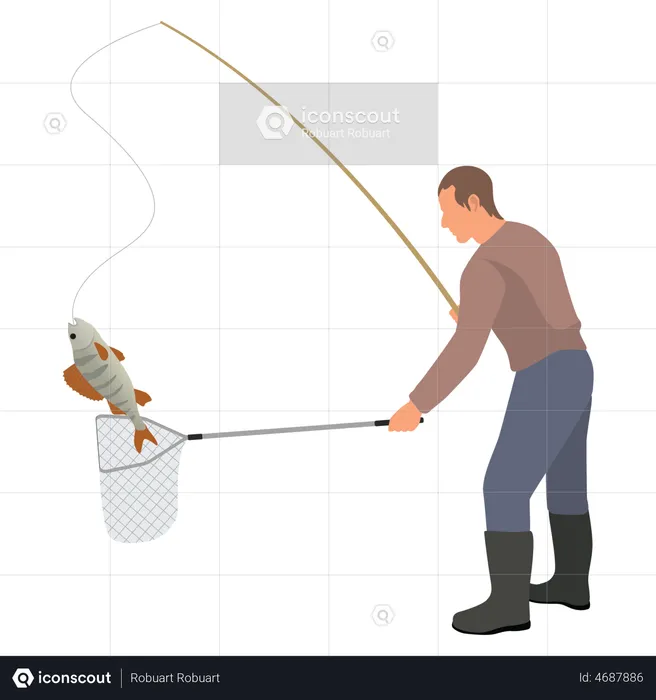 Fisherman catching fish  Illustration