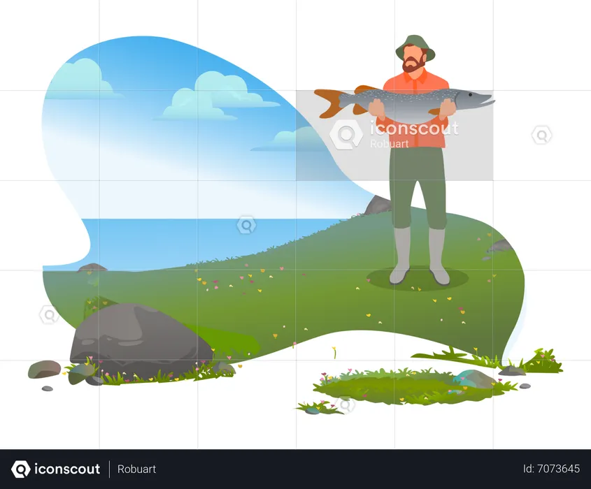 Fisherman holding big fish  Illustration