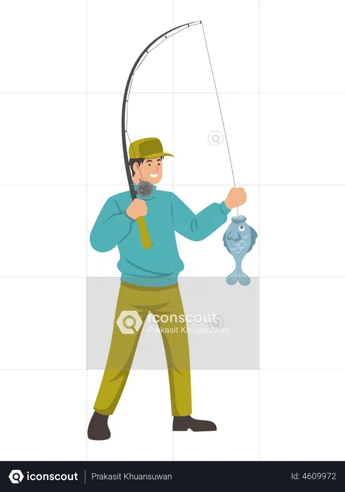 Fisherman holding fishing rode  Illustration
