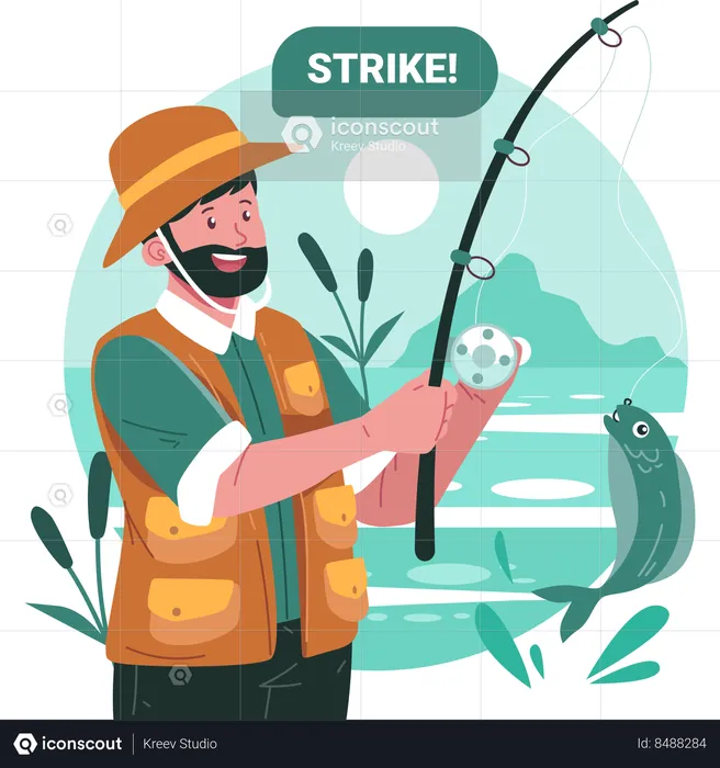 Fisherman holding fishing rode  Illustration